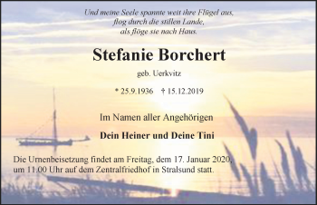 Traueranzeige von Stefanie Borchert von Ostsee-Zeitung GmbH