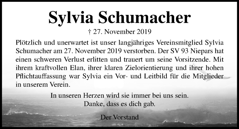  Traueranzeige für Sylvia Schumacher vom 14.12.2019 aus Ostsee-Zeitung GmbH