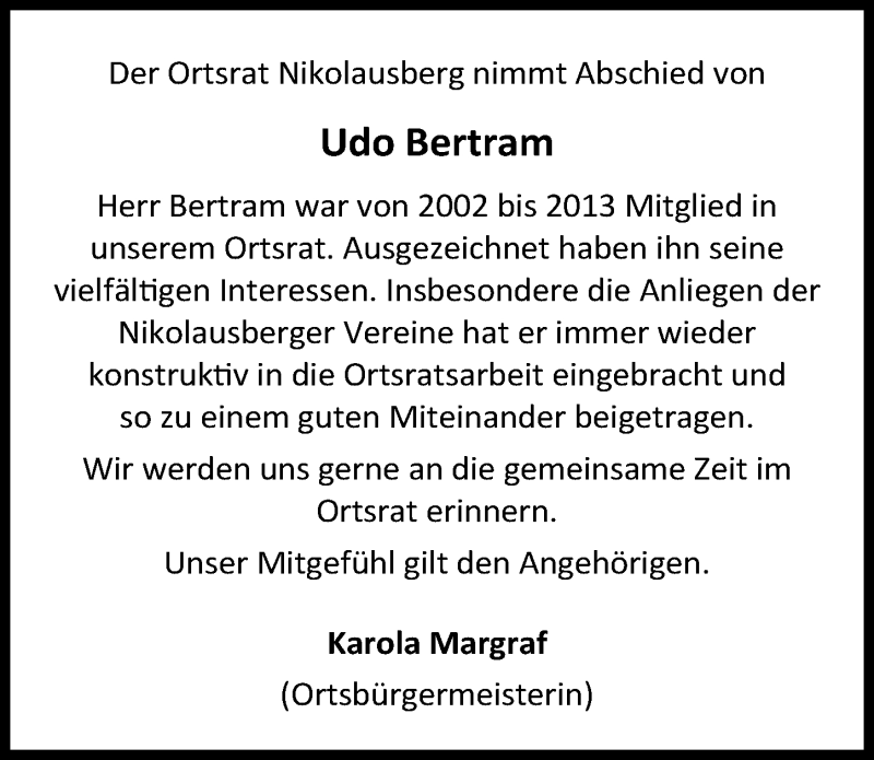  Traueranzeige für Udo Bertram vom 07.12.2019 aus Göttinger Tageblatt