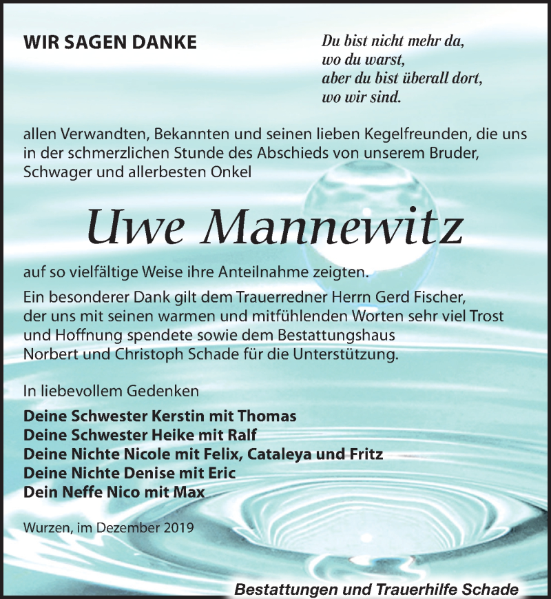  Traueranzeige für Uwe Mannewitz vom 21.12.2019 aus Leipziger Volkszeitung