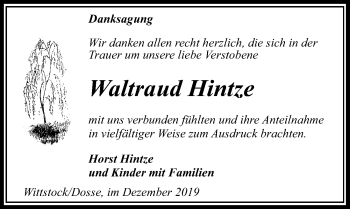 Traueranzeige von Waltraud Hintze von Märkischen Allgemeine Zeitung