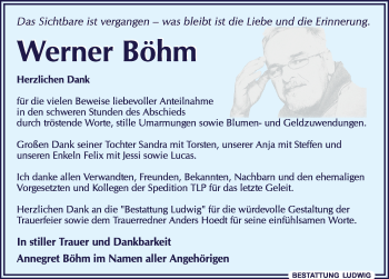 Traueranzeige von Werner Böhm von Leipziger Volkszeitung