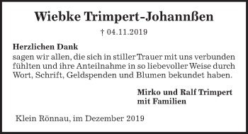 Traueranzeige von Wiebke Trimpert-Johannßen von Kieler Nachrichten