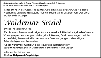 Traueranzeige von Woldemar Seidel von Leipziger Volkszeitung