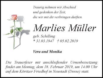 Traueranzeige von Marlies Müller