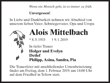 Traueranzeige von Alois Mittelbach von Märkischen Allgemeine Zeitung