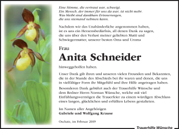 Traueranzeige von Anita Schneider von Leipziger Volkszeitung