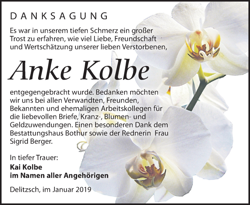  Traueranzeige für Anke Kolbe vom 16.02.2019 aus Leipziger Volkszeitung