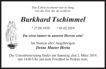 Traueranzeige von Burkhard Tschimmel