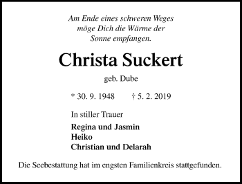 Traueranzeige von Christa Suckert von Lübecker Nachrichten