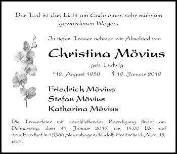 Traueranzeige von Christina Mövius von Ostsee-Zeitung GmbH