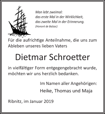 Traueranzeige von Dietmar Schroetter von Ostsee-Zeitung GmbH