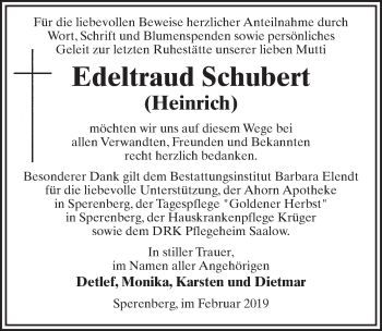 Traueranzeige von Edeltraud Schubert von Märkischen Allgemeine Zeitung