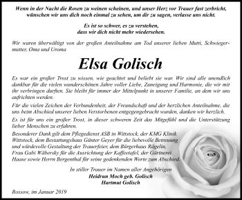 Traueranzeige von Elsa Golisch von Märkischen Allgemeine Zeitung