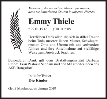 Traueranzeige von Emmy Thiele von Märkischen Allgemeine Zeitung