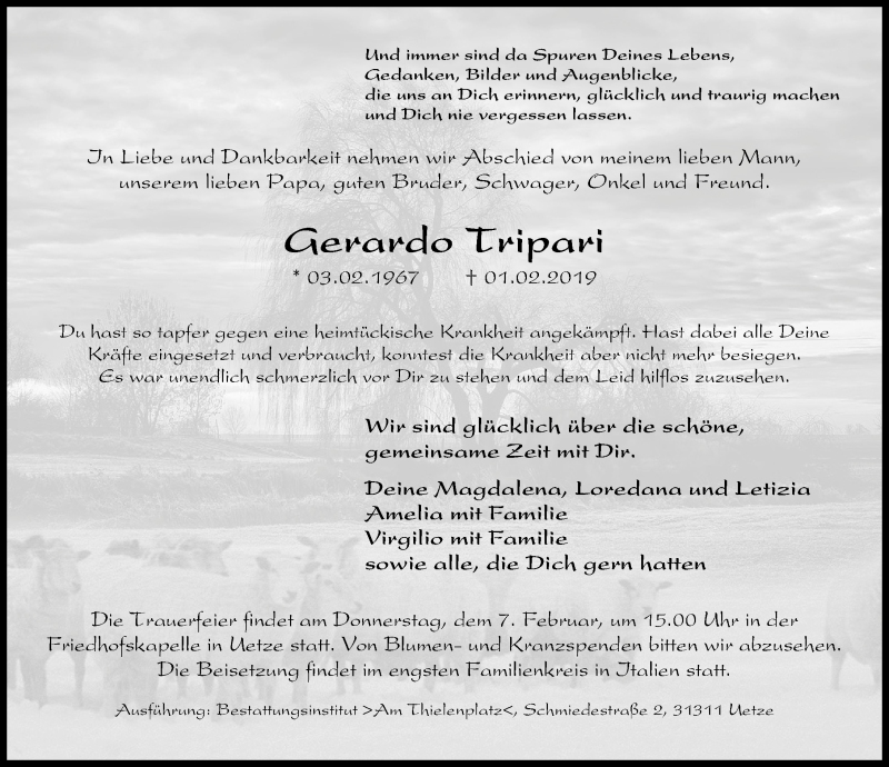  Traueranzeige für Gerardo Tripari vom 06.02.2019 aus 