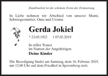 Traueranzeige von Gerda Jokiel von Märkischen Allgemeine Zeitung