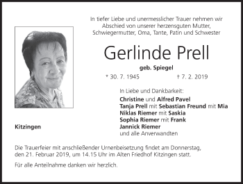 Traueranzeige von Gerlinde Prell von MGO