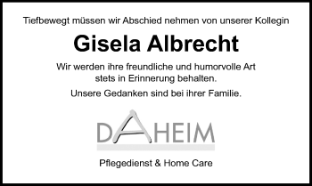 Traueranzeige von Gisela Albrecht von Lübecker Nachrichten