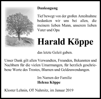 Traueranzeige von HArald Köppe von Märkischen Allgemeine Zeitung