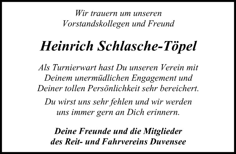  Traueranzeige für Heinrich Schlasche-Töpel vom 23.02.2019 aus Lübecker Nachrichten