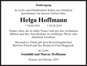 Traueranzeige von Helga Hoffmann von Märkischen Allgemeine Zeitung