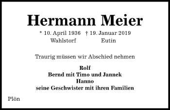 Traueranzeige von Hermann Meier von Kieler Nachrichten