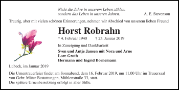 Traueranzeige von Horst Robrahn von Lübecker Nachrichten
