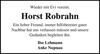 Traueranzeige von Horst Robrahn von Lübecker Nachrichten