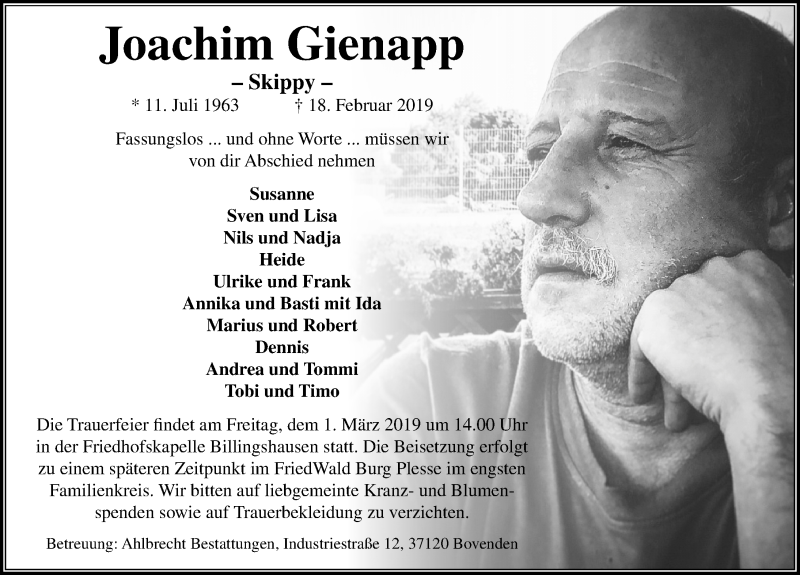  Traueranzeige für Joachim Gienapp vom 27.02.2019 aus Göttinger Tageblatt