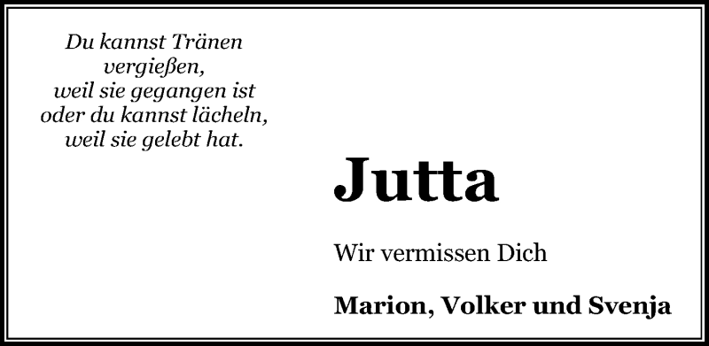  Traueranzeige für Jutta Jünemann vom 16.02.2019 aus 