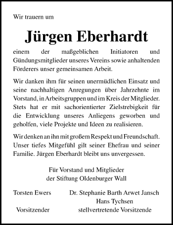 Traueranzeige von Jürgen Eberhardt von Lübecker Nachrichten