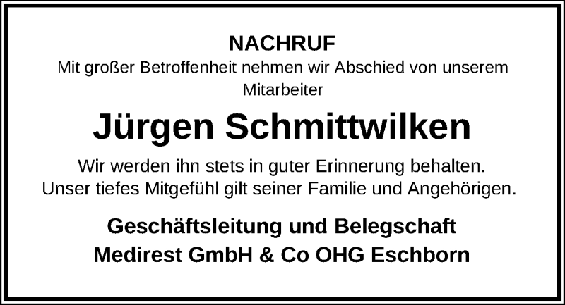  Traueranzeige für Jürgen Schmittwilken vom 01.02.2019 aus Kieler Nachrichten