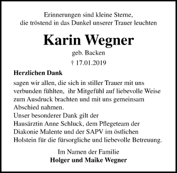 Traueranzeige von Karin Wegner von Lübecker Nachrichten