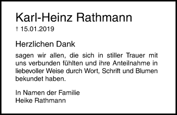 Traueranzeige von Karl-Heinz Rathmann von Lübecker Nachrichten