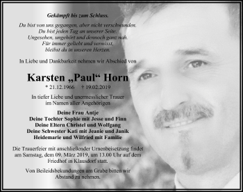 Traueranzeige von Karsten Horn von Märkischen Allgemeine Zeitung