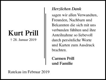 Traueranzeige von Kurt Prill von Lübecker Nachrichten