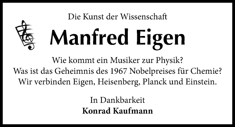  Traueranzeige für Manfred Eigen vom 16.02.2019 aus 
