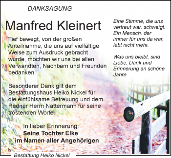 Traueranzeige von Manfred Kleinert von Leipziger Volkszeitung