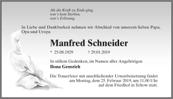 Traueranzeige von Manfred Schneider von Märkischen Allgemeine Zeitung