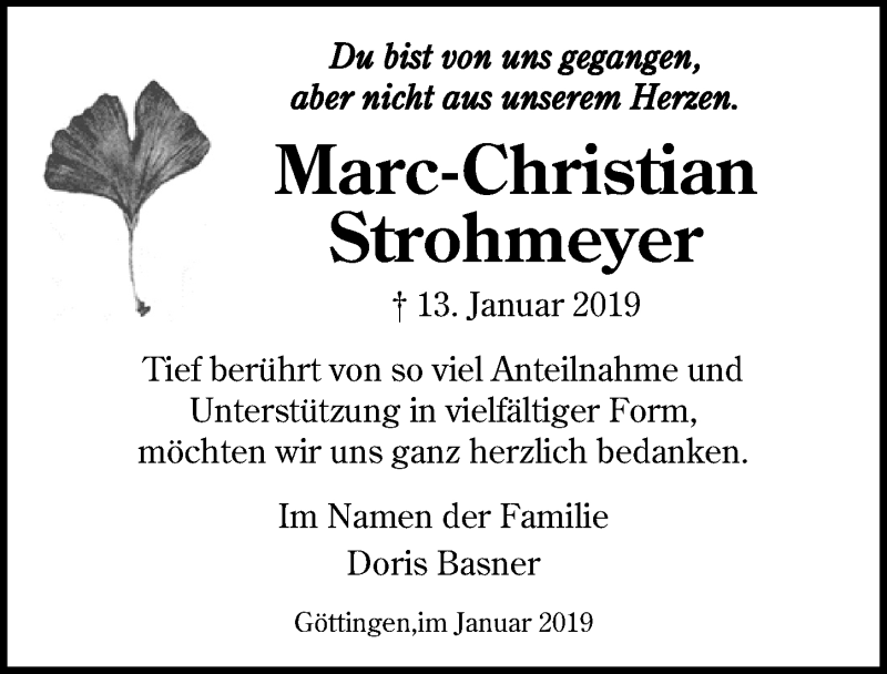  Traueranzeige für Marc-Christian Strohmeyer vom 16.02.2019 aus 