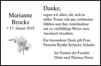 Traueranzeige von Marianne Brocks von Lübecker Nachrichten