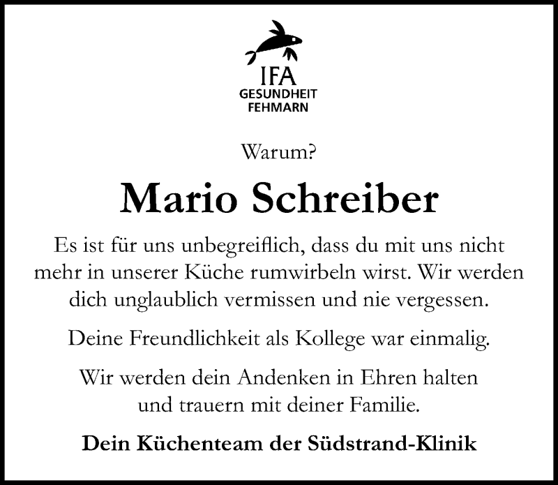  Traueranzeige für Mario Schreiber vom 21.02.2019 aus Lübecker Nachrichten