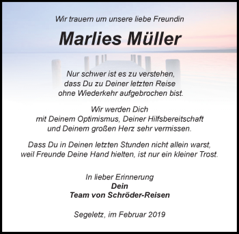 Traueranzeige von Marlies Müller