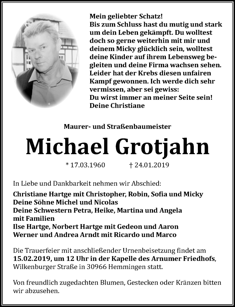  Traueranzeige für Michael Grotjahn vom 02.02.2019 aus Hannoversche Allgemeine Zeitung/Neue Presse