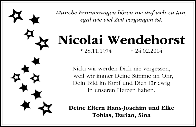  Traueranzeige für Nicolai Wendehorst vom 23.02.2019 aus Göttinger Tageblatt