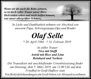 Traueranzeige von Olaf Selle von Märkischen Allgemeine Zeitung
