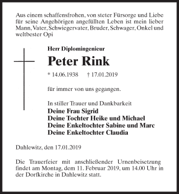 Traueranzeige von Peter Rink von Märkischen Allgemeine Zeitung