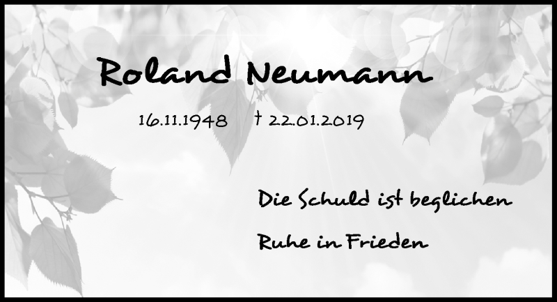  Traueranzeige für Roland Neumann vom 29.01.2019 aus Kieler Nachrichten