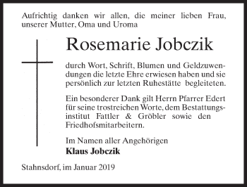 Traueranzeige von Rosemarie Jobczik von Märkischen Allgemeine Zeitung